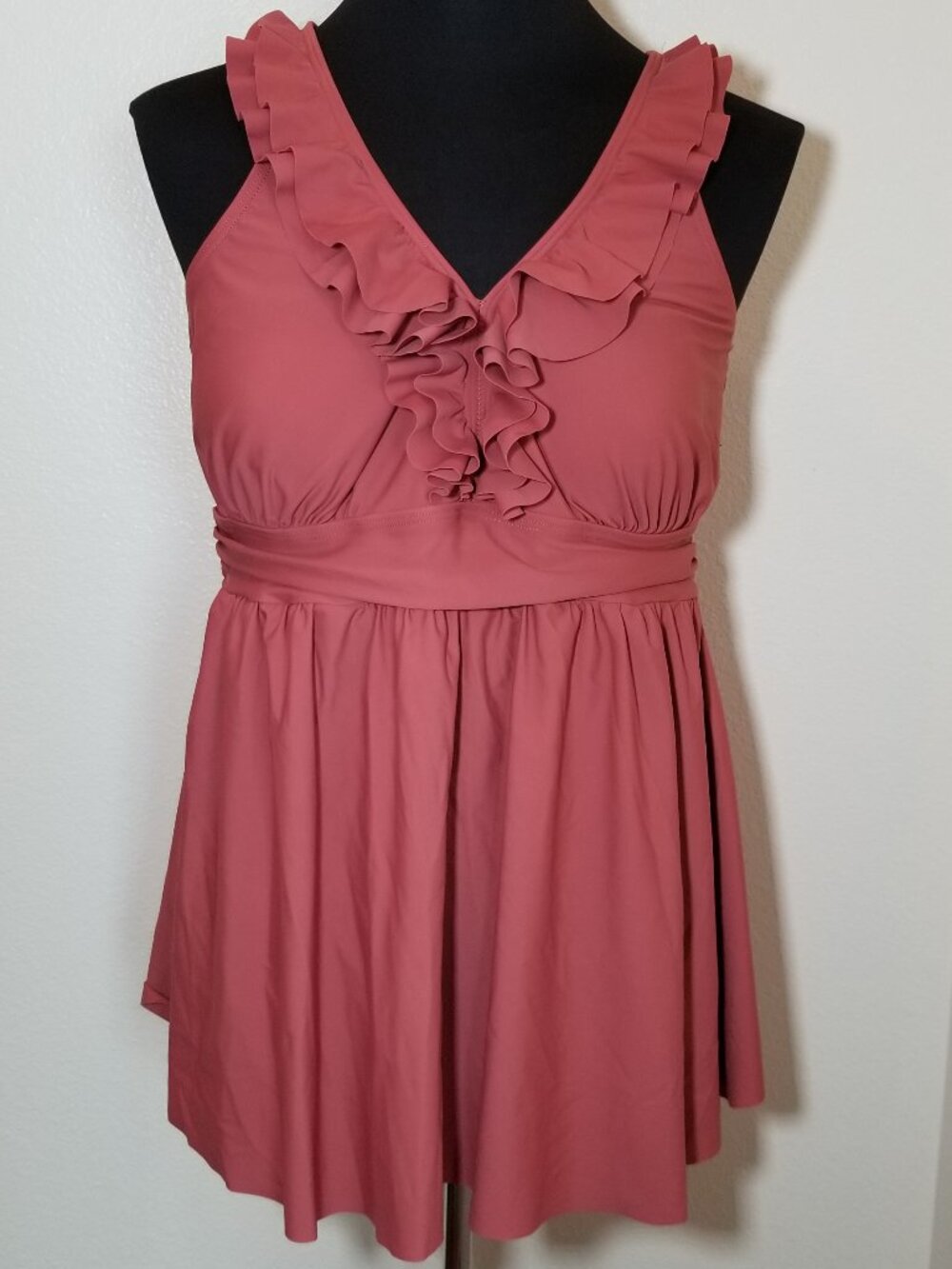 Bloomchic Ruffle Trim Adjustable Straps Gathered Waist Swim Dress Size 14-16